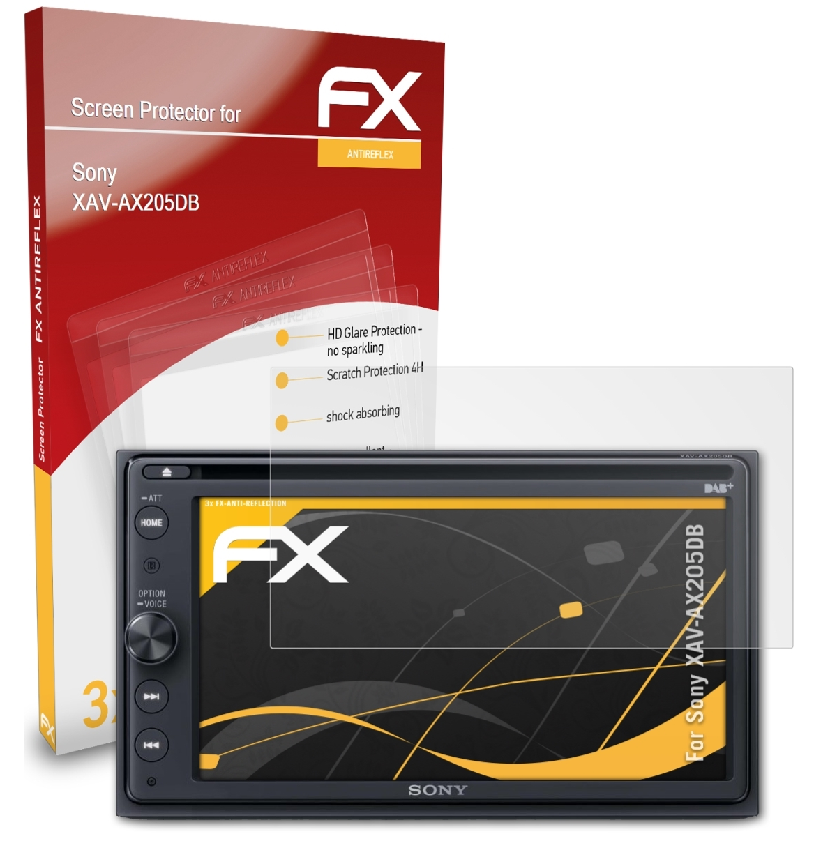 XAV-AX205DB) 3x Sony FX-Antireflex Displayschutz(für ATFOLIX