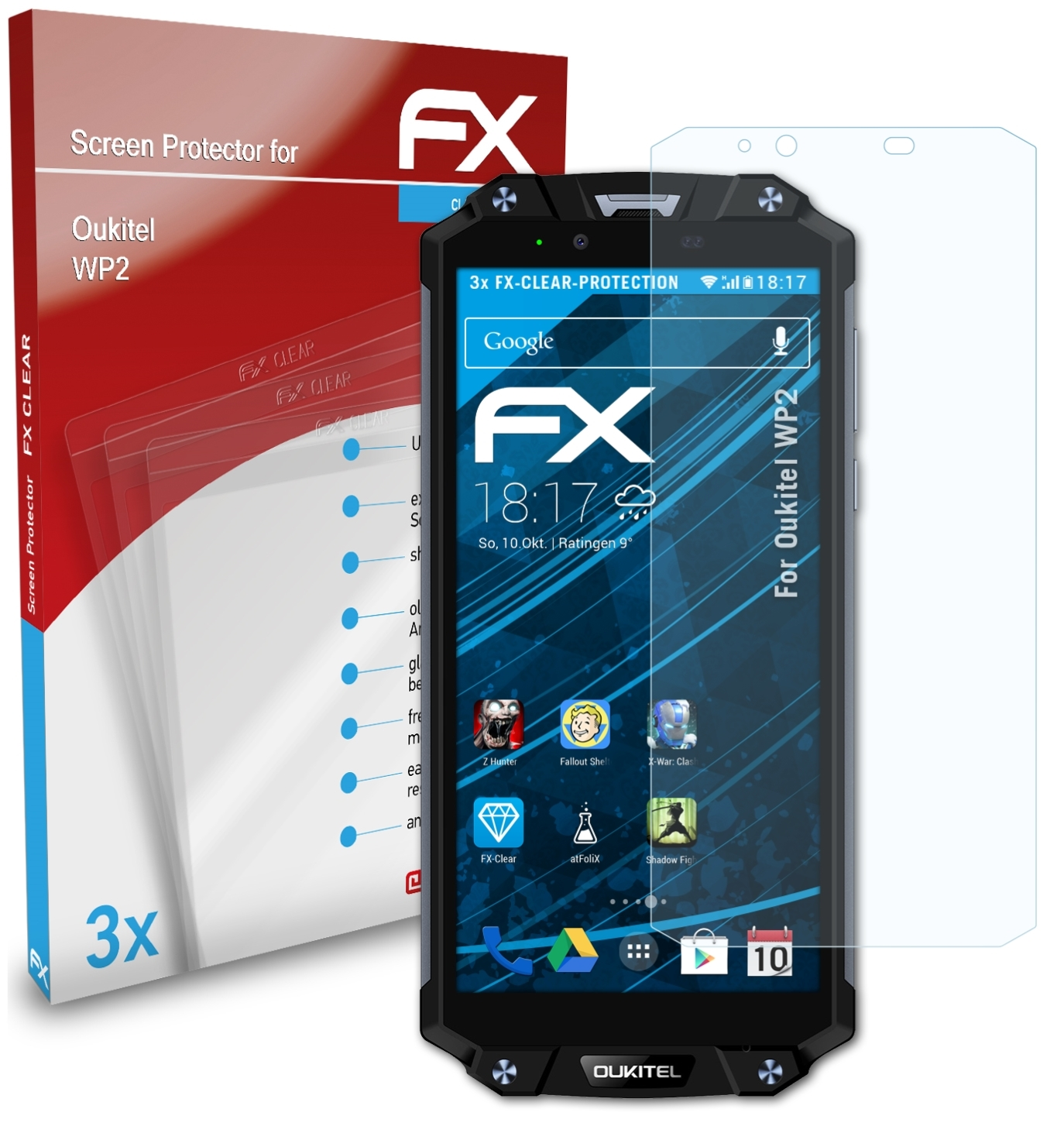 FX-Clear Oukitel ATFOLIX Displayschutz(für WP2) 3x