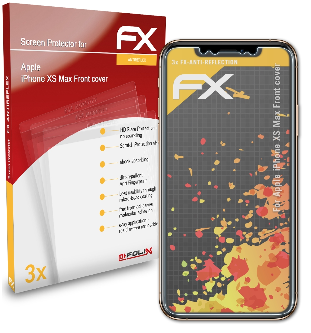 ATFOLIX 3x FX-Antireflex Displayschutz(für Apple (Front Max XS cover)) iPhone