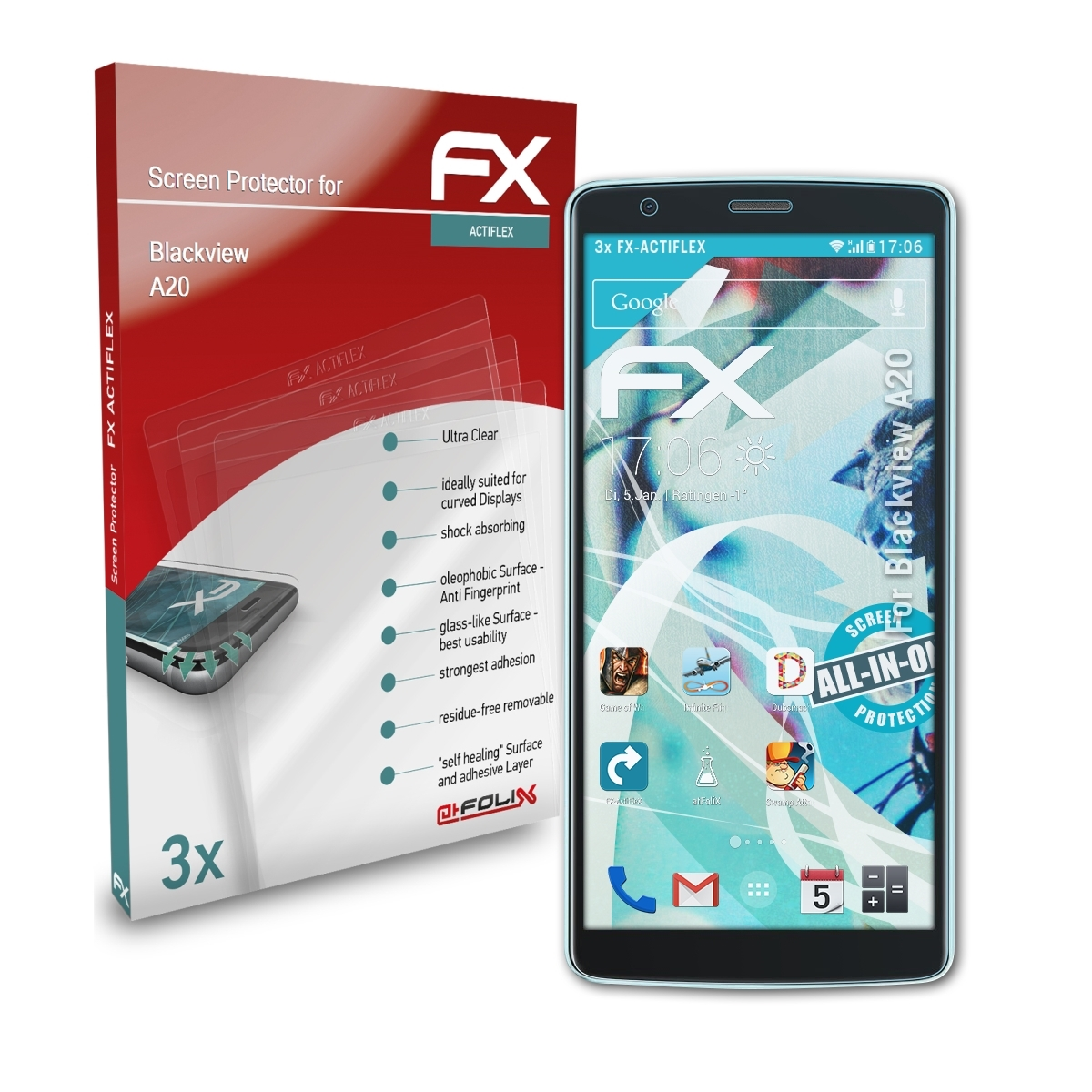 ATFOLIX 3x Displayschutz(für Blackview FX-ActiFleX A20)