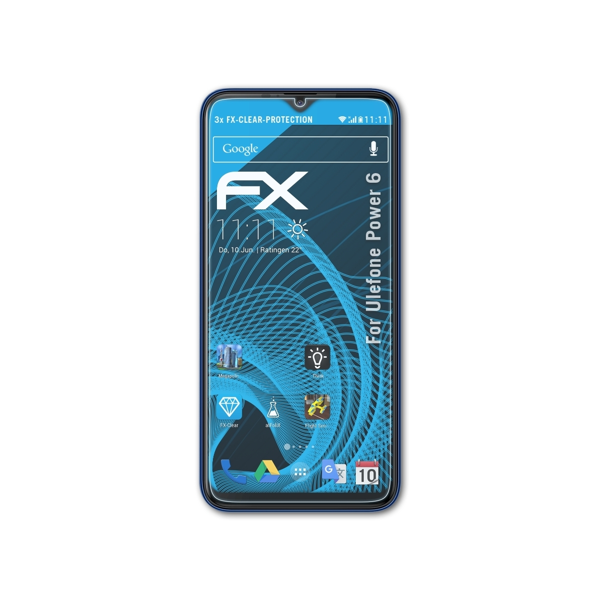 Ulefone Displayschutz(für 3x Power ATFOLIX 6) FX-Clear