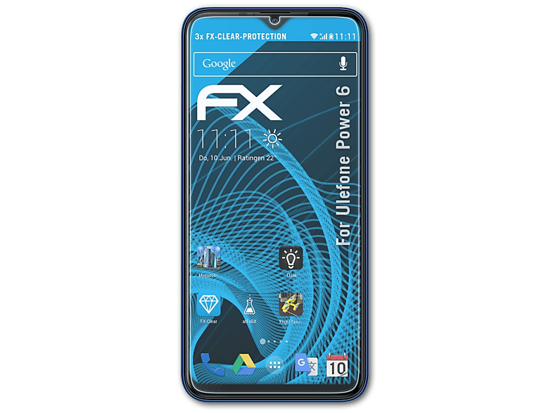 Ulefone Displayschutz(für 3x Power ATFOLIX 6) FX-Clear