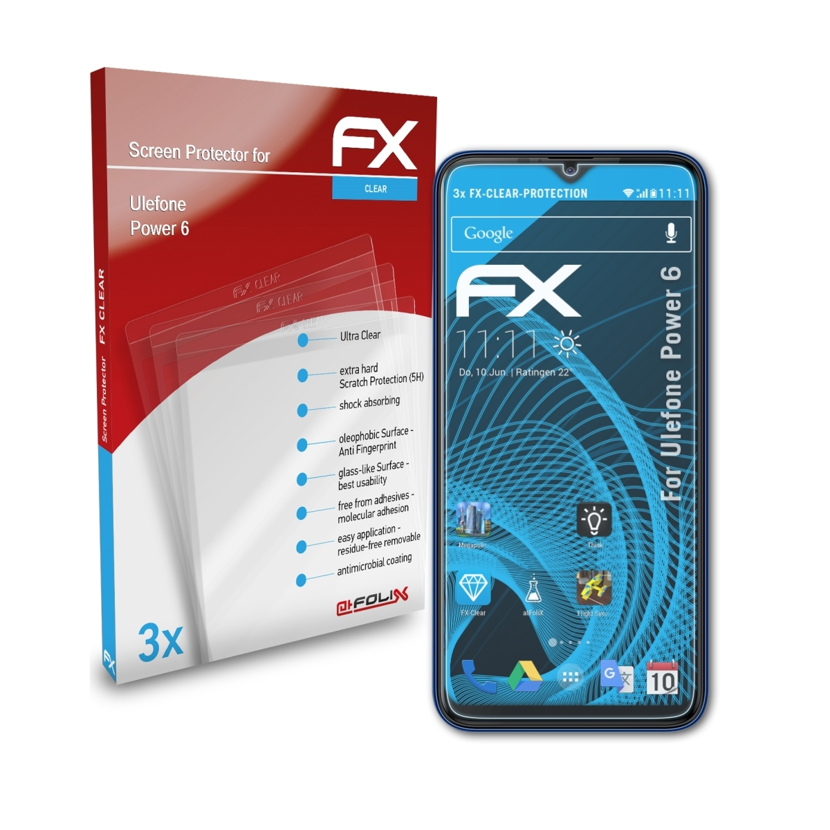 Power FX-Clear ATFOLIX 3x Displayschutz(für Ulefone 6)