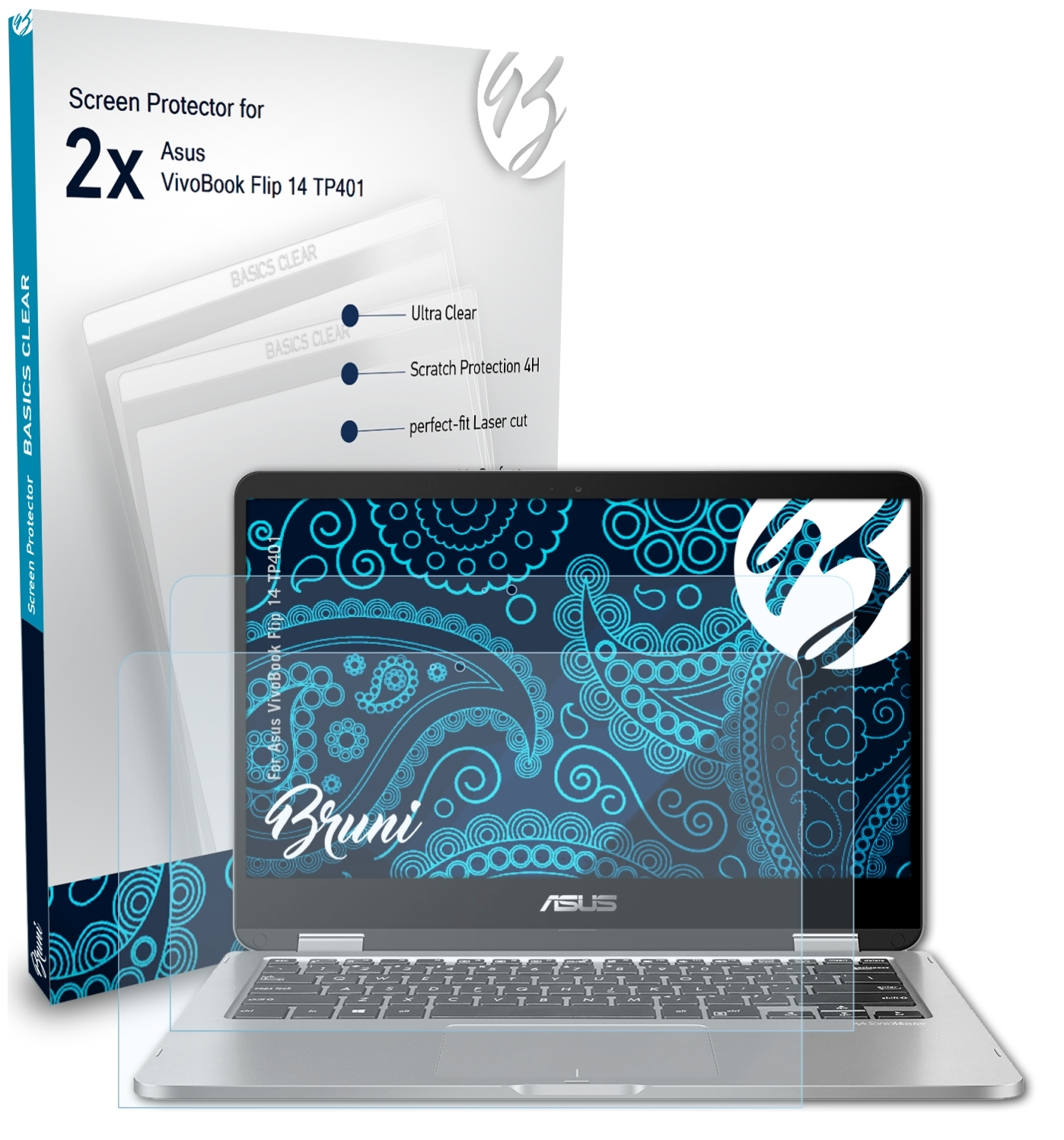 BRUNI 2x Basics-Clear Schutzfolie(für Asus Flip VivoBook 14 (TP401))
