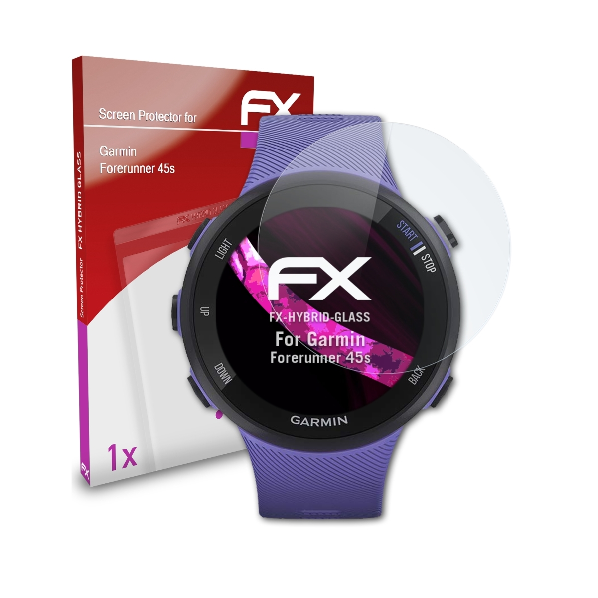 ATFOLIX FX-Hybrid-Glass Schutzglas(für 45s) Garmin Forerunner
