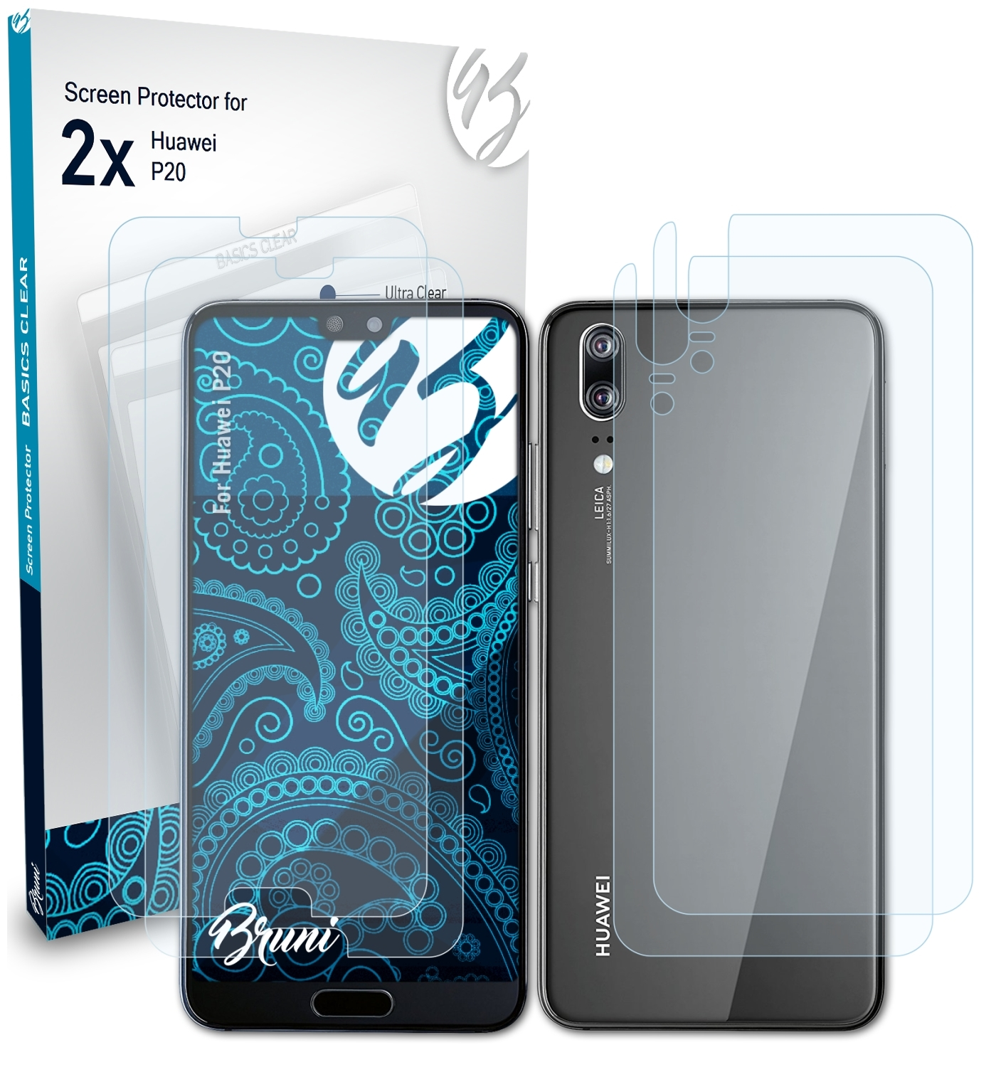 2x Schutzfolie(für BRUNI Huawei P20) Basics-Clear