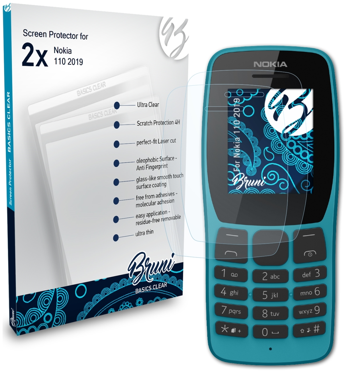 BRUNI 2x Basics-Clear Schutzfolie(für 110 Nokia (2019))
