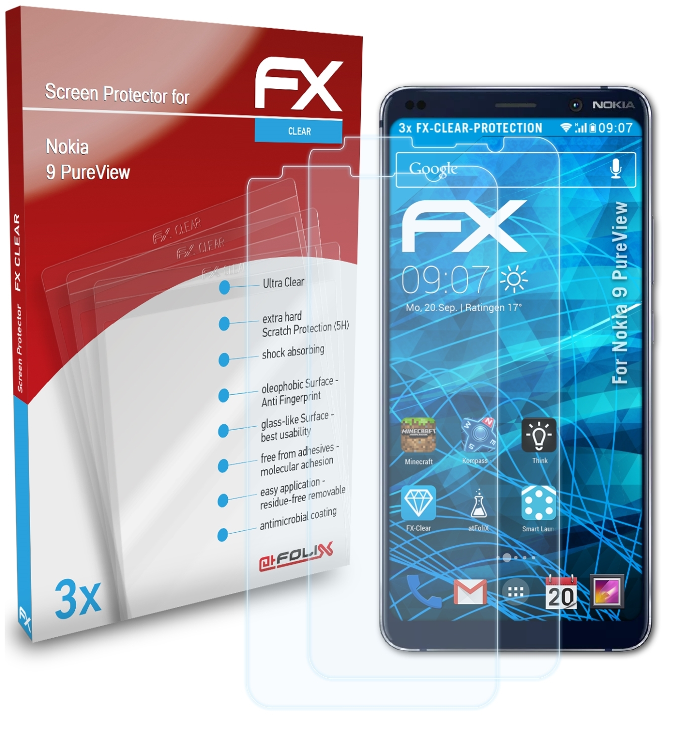 ATFOLIX 3x Displayschutz(für PureView) FX-Clear Nokia 9