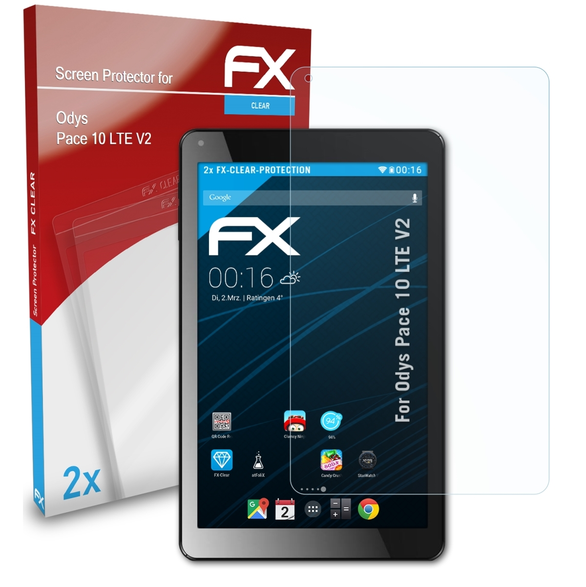 ATFOLIX 2x FX-Clear Displayschutz(für Odys LTE (V2)) 10 Pace