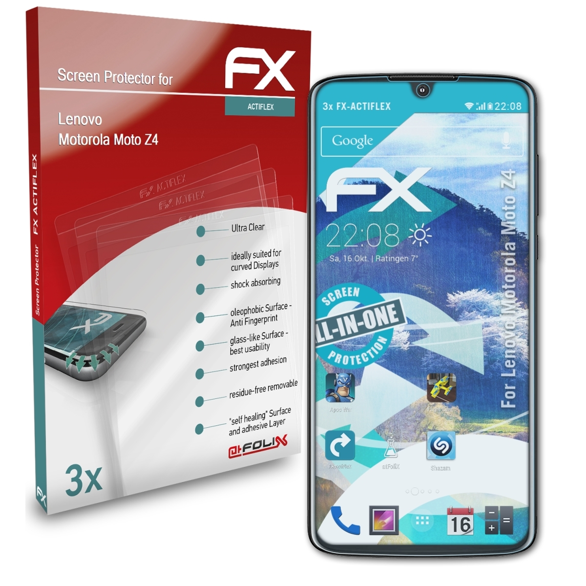 ATFOLIX Z4) Motorola Moto Lenovo Displayschutz(für FX-ActiFleX 3x