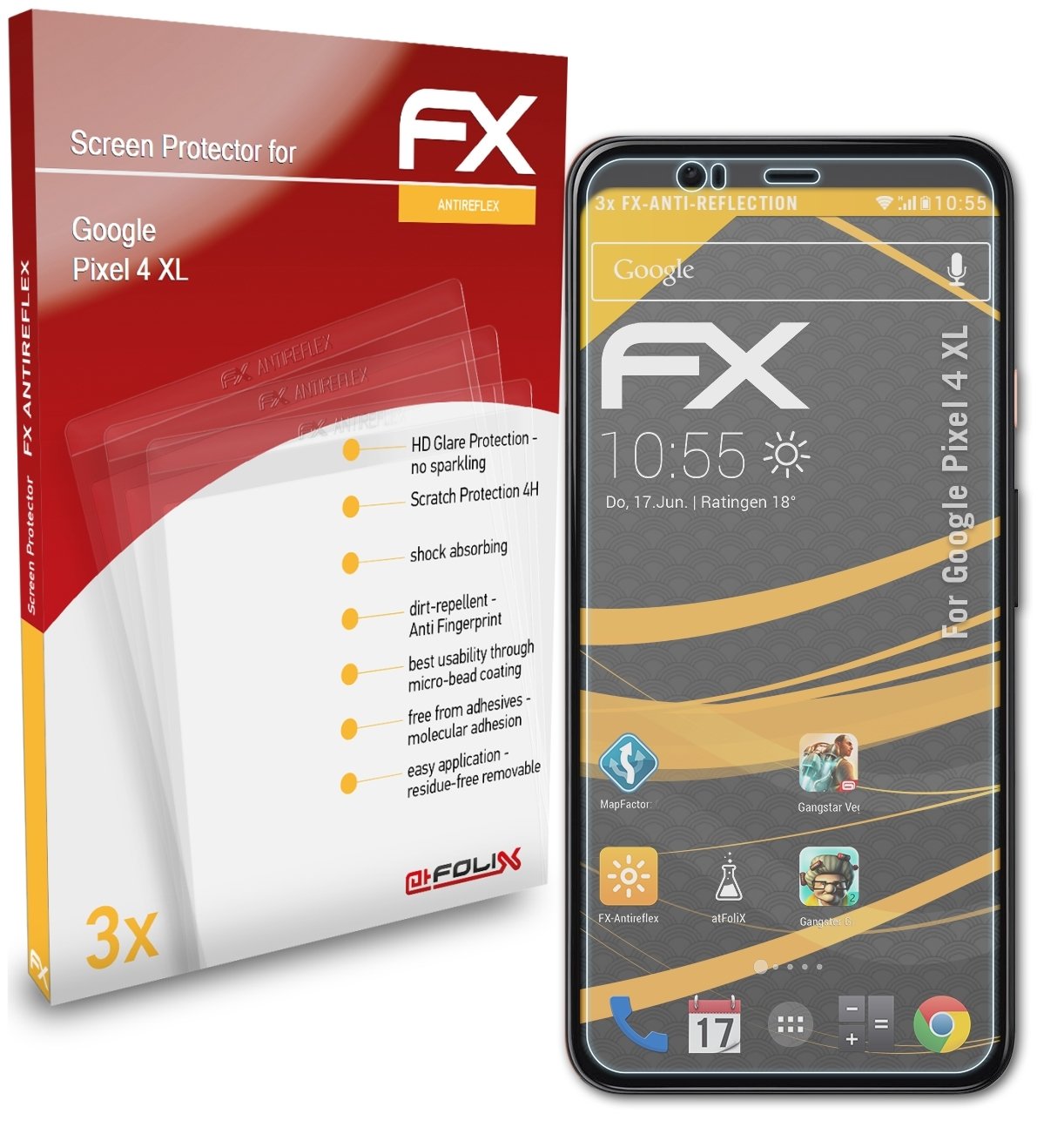 3x Google ATFOLIX Displayschutz(für 4 XL) FX-Antireflex Pixel