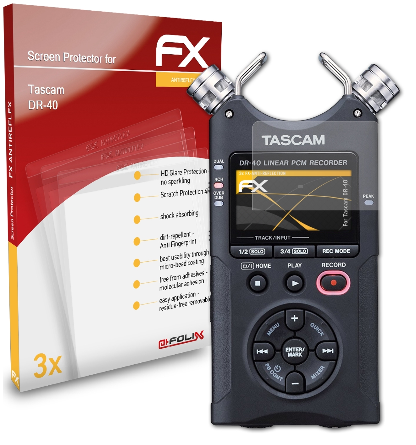 ATFOLIX 3x DR-40) FX-Antireflex Displayschutz(für Tascam