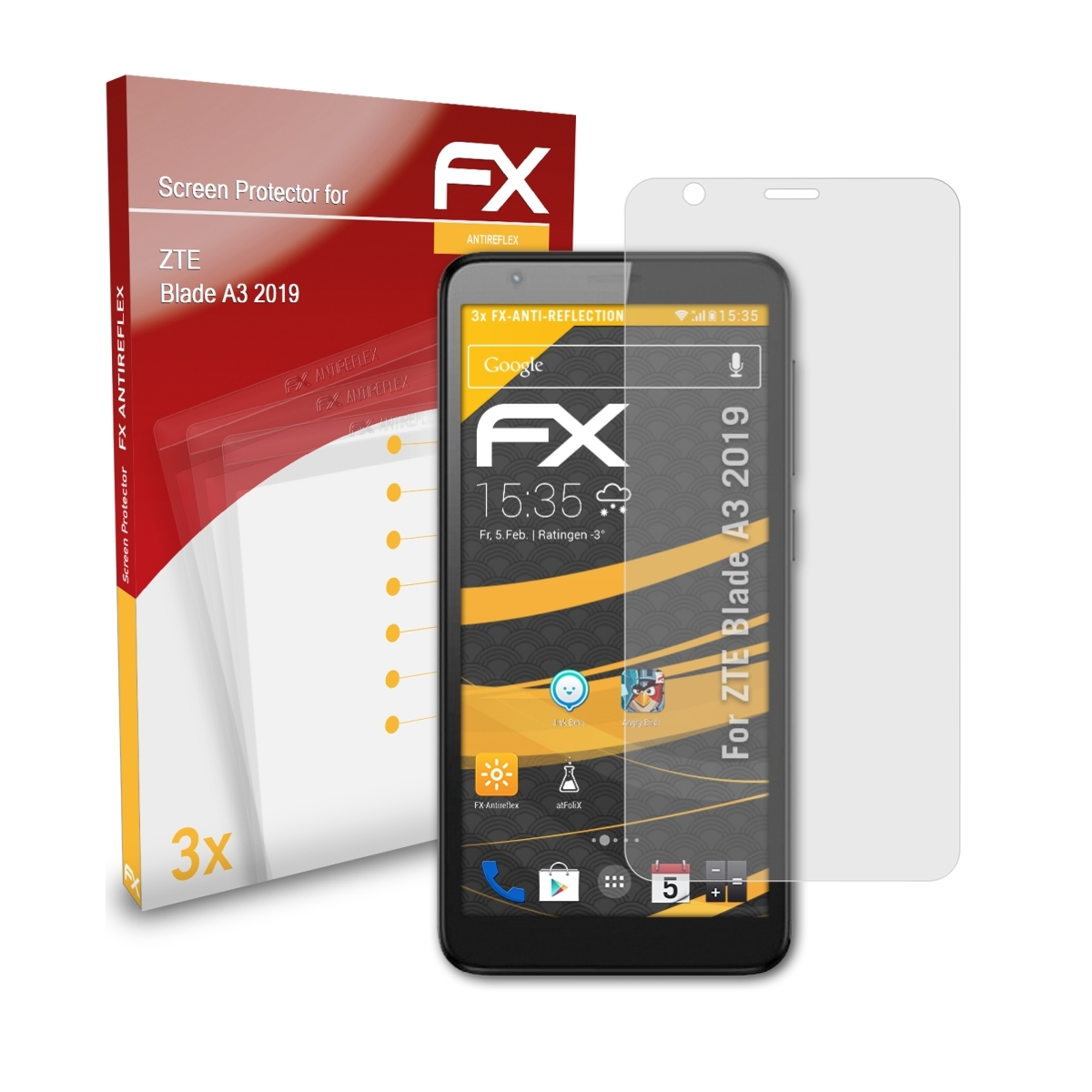 ATFOLIX 3x FX-Antireflex Displayschutz(für 2019) ZTE Blade A3