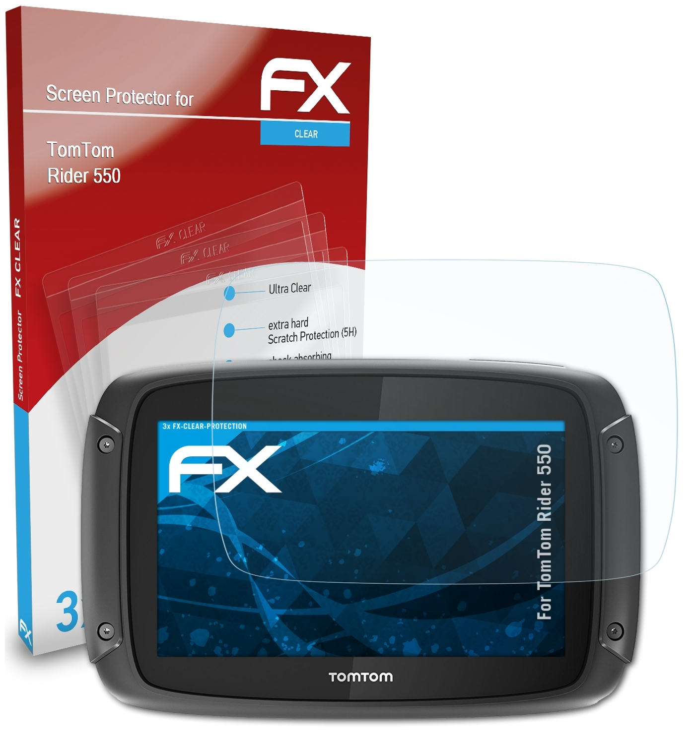 3x FX-Clear 550) ATFOLIX TomTom Displayschutz(für Rider