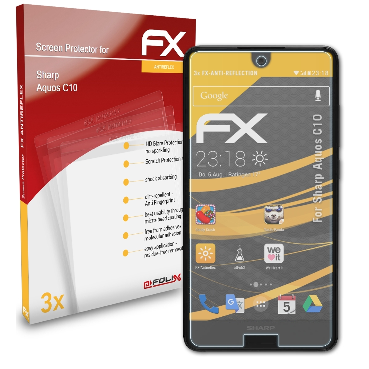 ATFOLIX 3x C10) Sharp Aquos FX-Antireflex Displayschutz(für