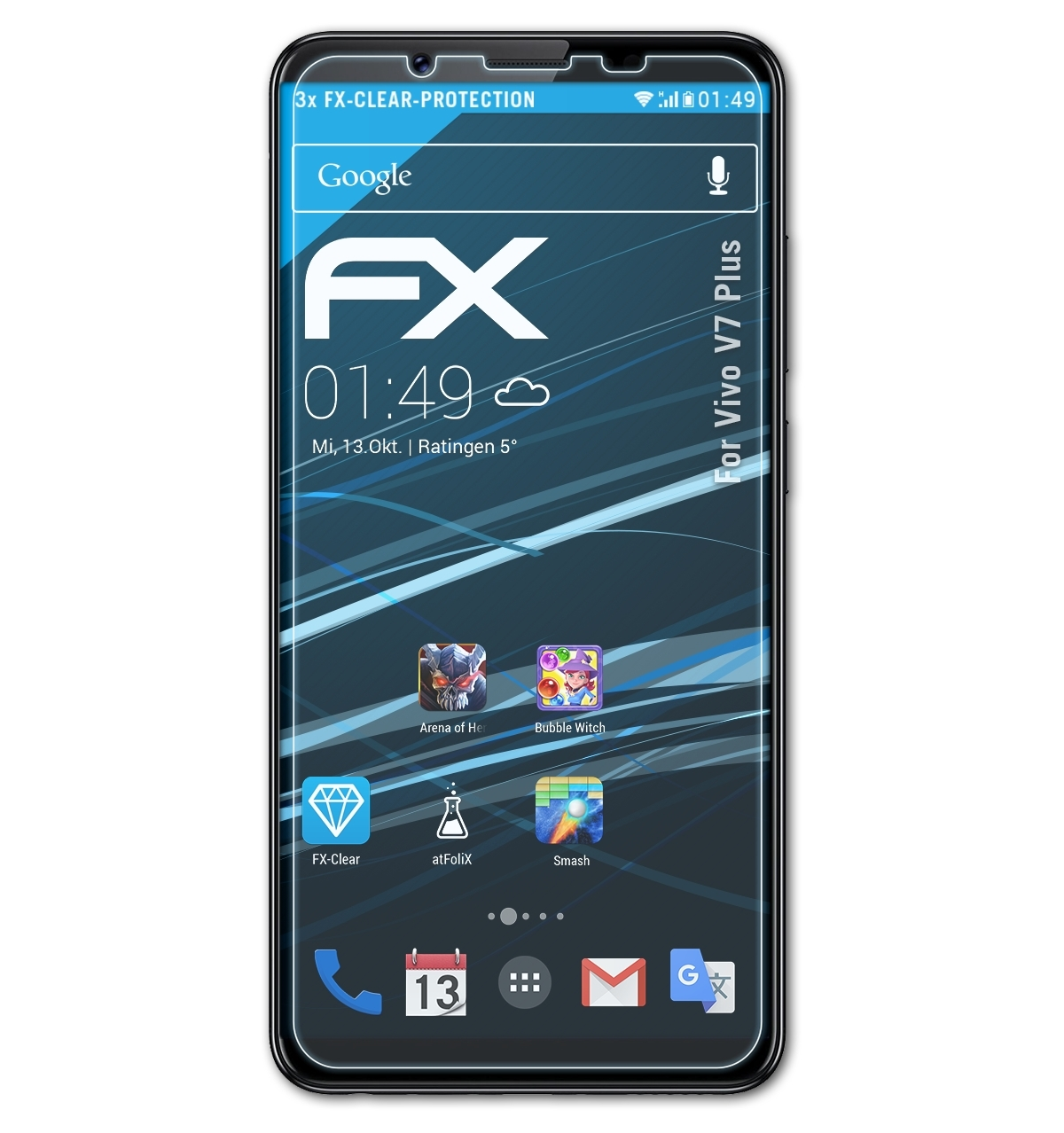 ATFOLIX 3x FX-Clear Displayschutz(für Plus) Vivo V7