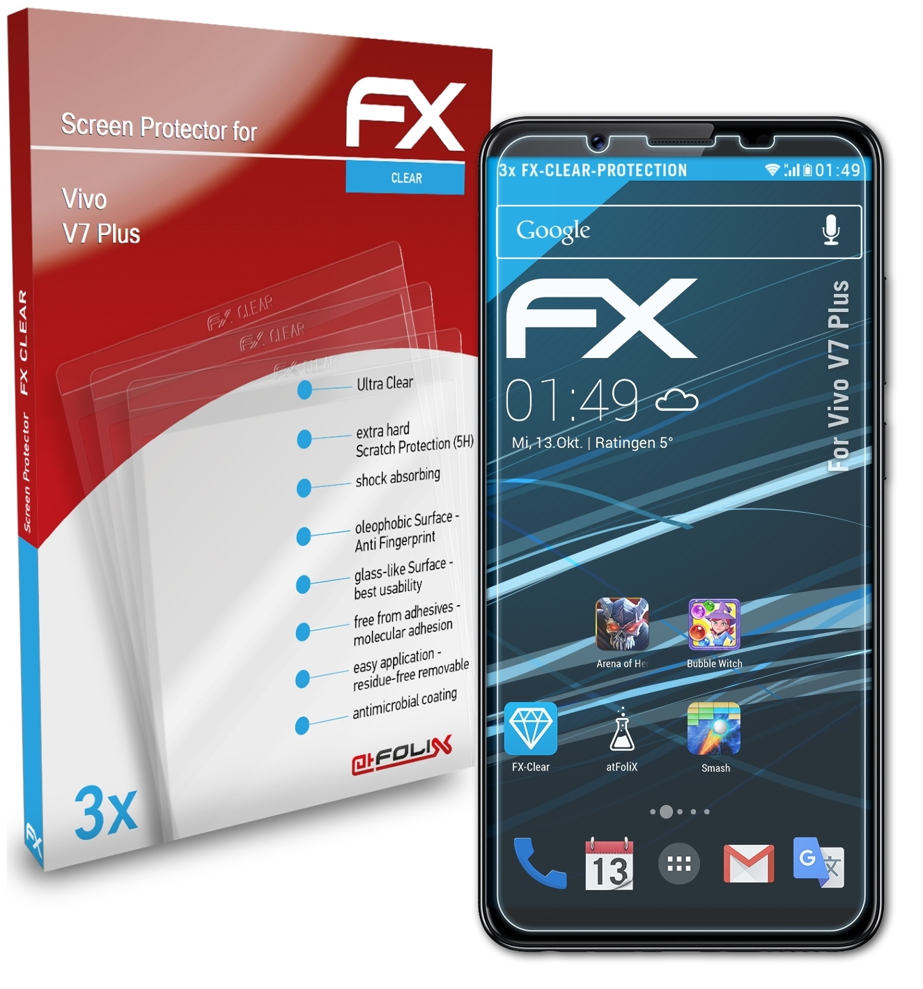 Displayschutz(für V7 ATFOLIX FX-Clear 3x Vivo Plus)
