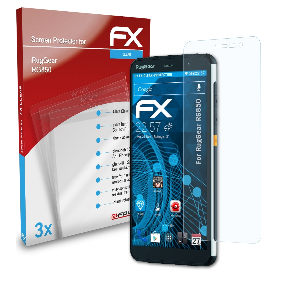 ATFOLIX 3x RG850) Displayschutz(für RugGear FX-Clear