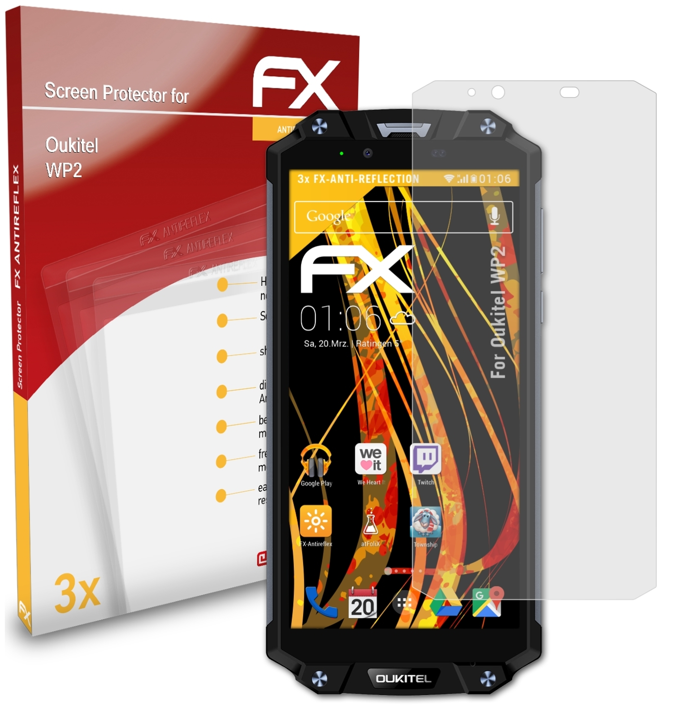 ATFOLIX Displayschutz(für Oukitel 3x WP2) FX-Antireflex