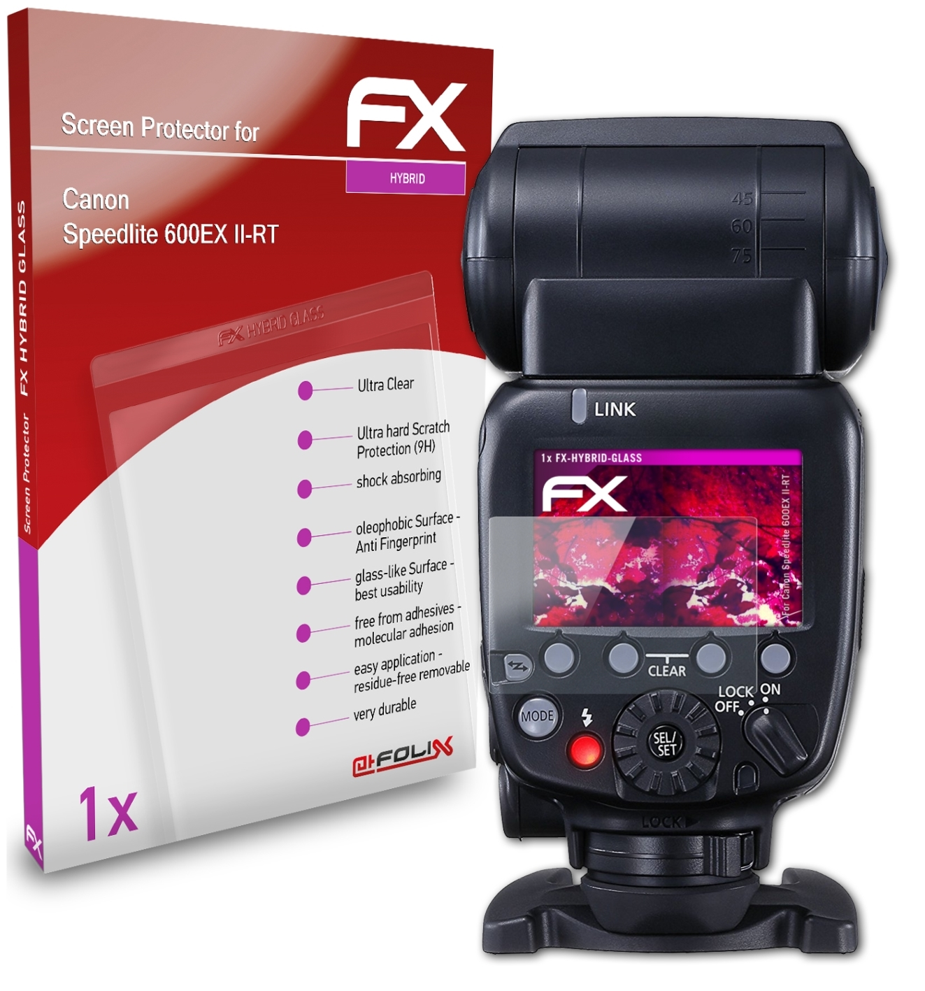 ATFOLIX FX-Hybrid-Glass Speedlite II-RT) Canon Schutzglas(für 600EX