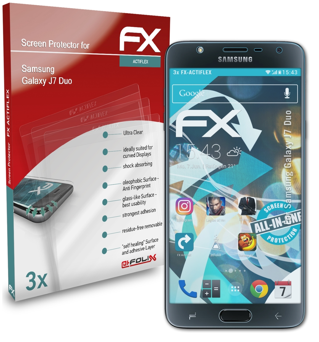 ATFOLIX 3x FX-ActiFleX Displayschutz(für Samsung Galaxy Duo) J7