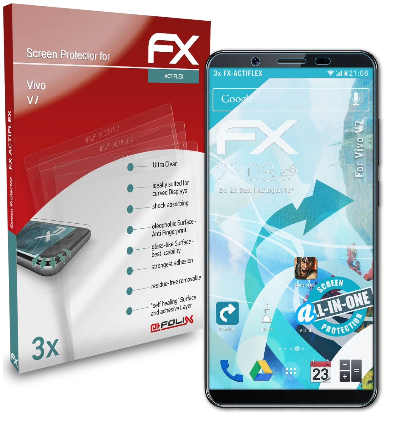 3x ATFOLIX V7) Vivo Displayschutz(für FX-ActiFleX