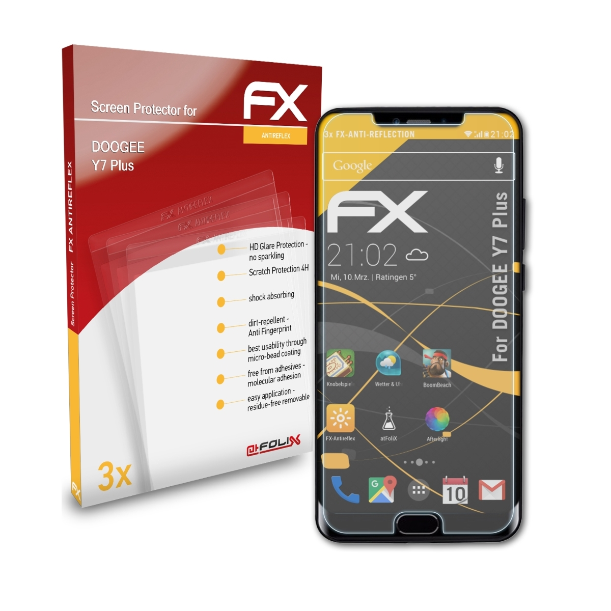 ATFOLIX 3x Plus) Doogee FX-Antireflex Y7 Displayschutz(für