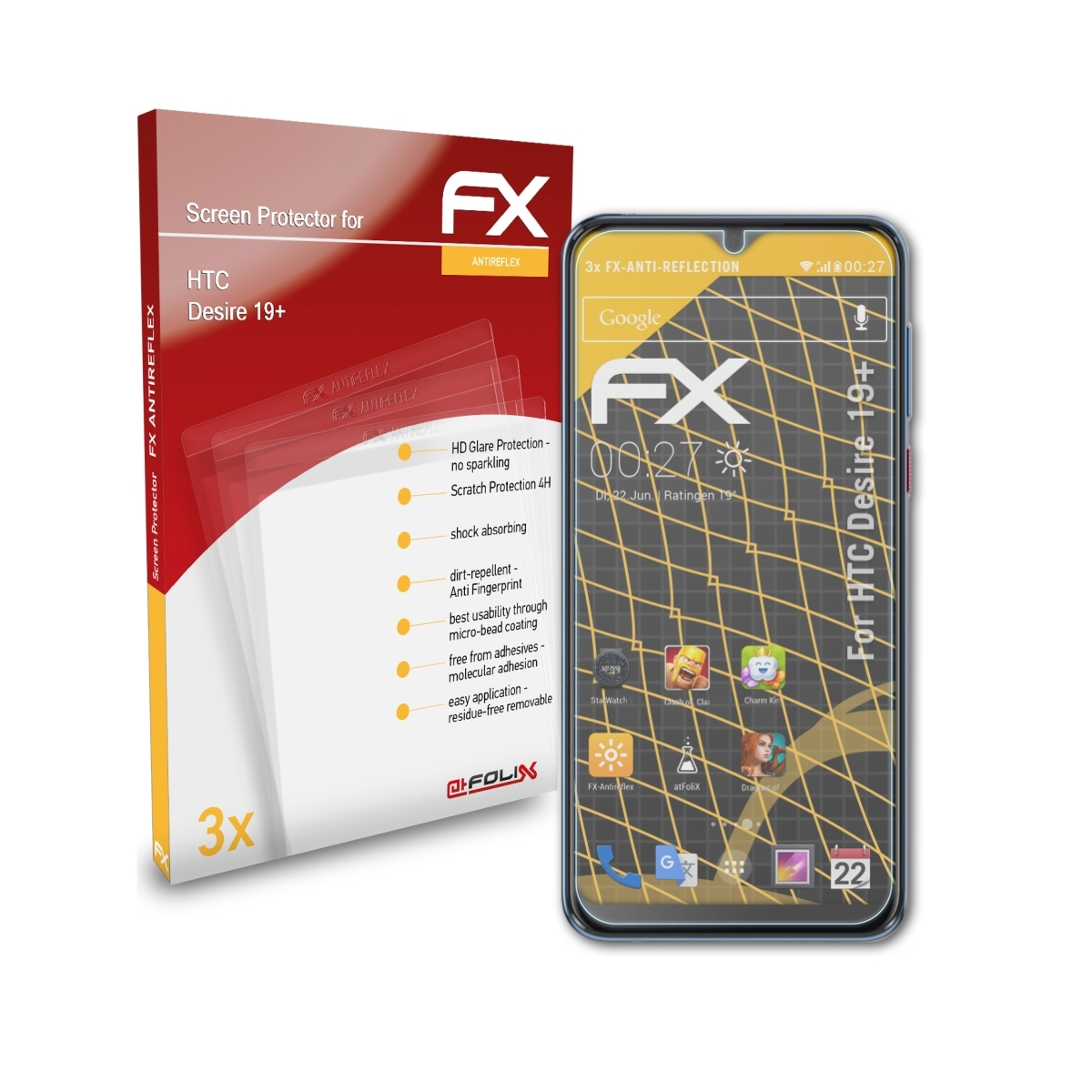 ATFOLIX 3x Desire Displayschutz(für FX-Antireflex HTC 19+)