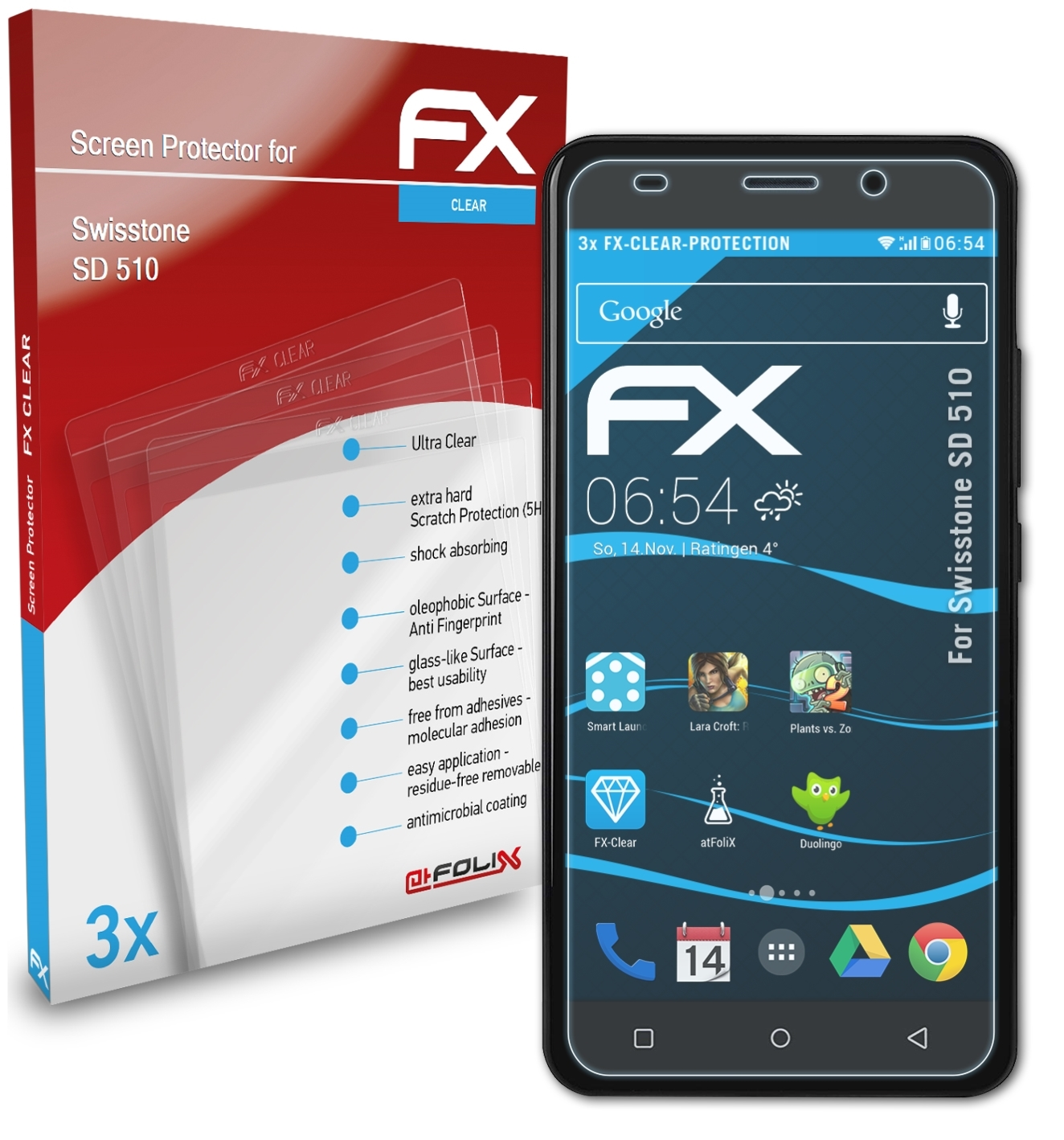ATFOLIX 3x FX-Clear Displayschutz(für Swisstone SD 510)