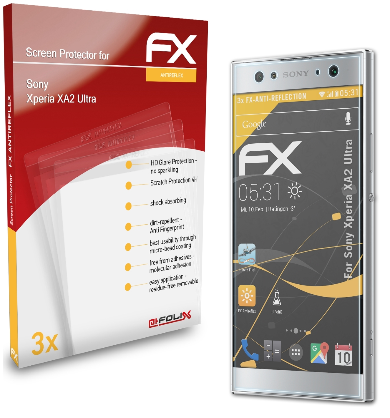 Xperia Ultra) ATFOLIX XA2 Displayschutz(für 3x Sony FX-Antireflex