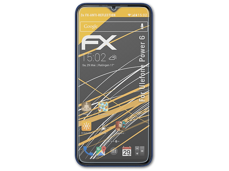 ATFOLIX Displayschutz(für 3x Power Ulefone 6) FX-Antireflex