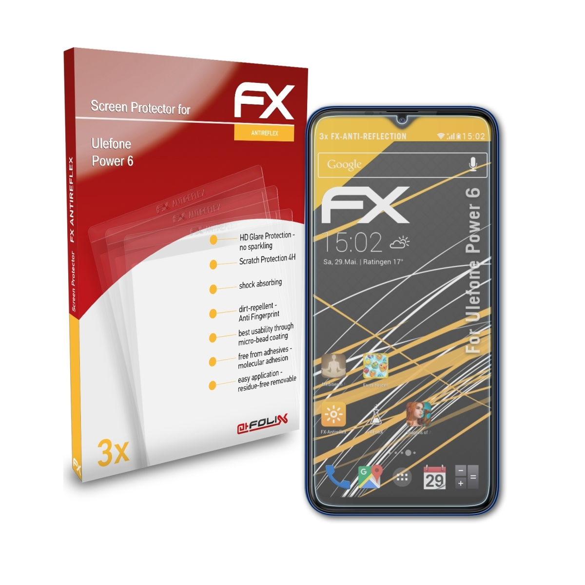 Displayschutz(für 3x 6) ATFOLIX Power FX-Antireflex Ulefone