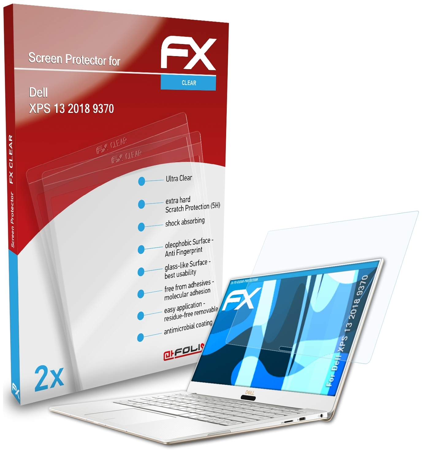 (9370)) 13 Displayschutz(für XPS Dell ATFOLIX 2018 2x FX-Clear