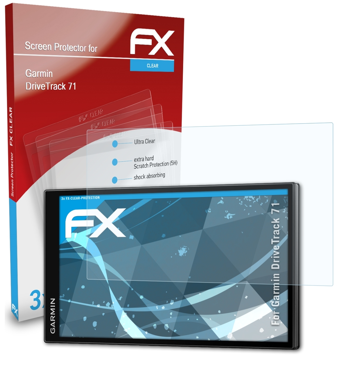 ATFOLIX 3x FX-Clear Displayschutz(für Garmin DriveTrack 71)