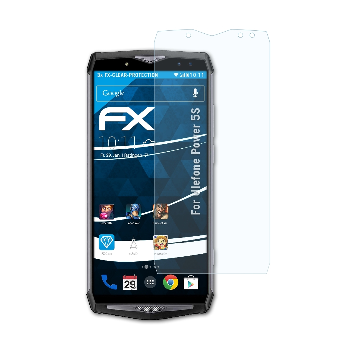 Ulefone FX-Clear 3x 5S) Power ATFOLIX Displayschutz(für