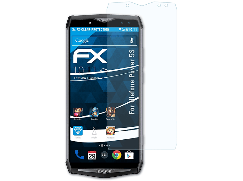 ATFOLIX 3x FX-Clear Displayschutz(für Ulefone Power 5S)