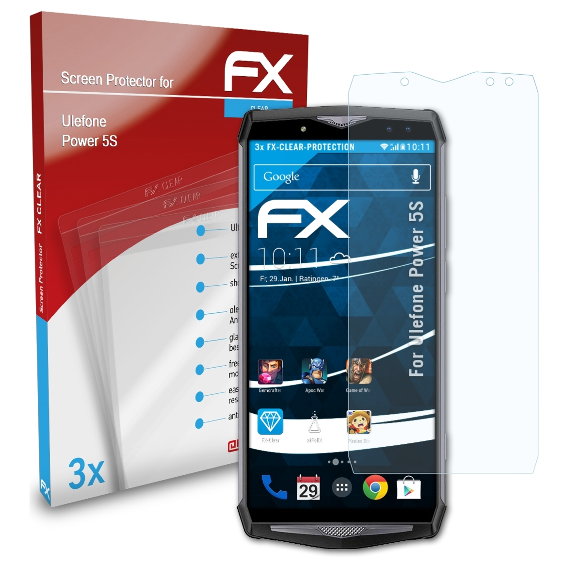 Ulefone FX-Clear 3x 5S) Power ATFOLIX Displayschutz(für