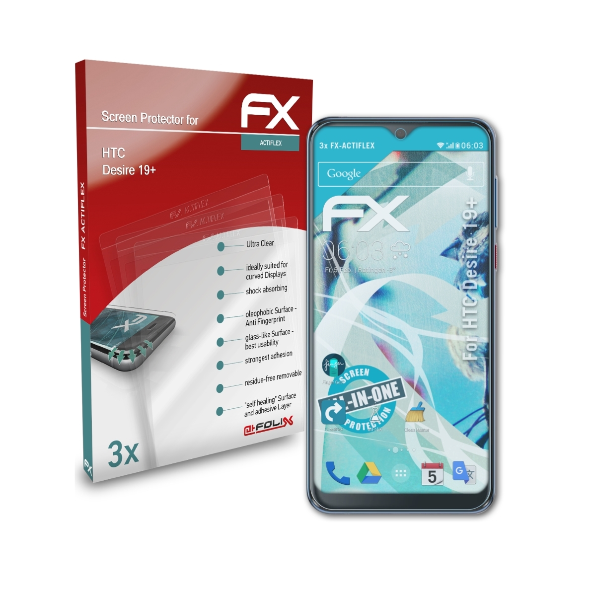 3x HTC 19+) ATFOLIX Desire FX-ActiFleX Displayschutz(für