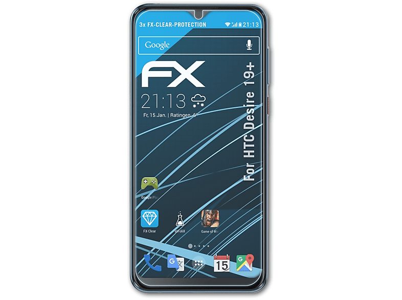 ATFOLIX 3x FX-Clear Displayschutz(für HTC Desire 19+)