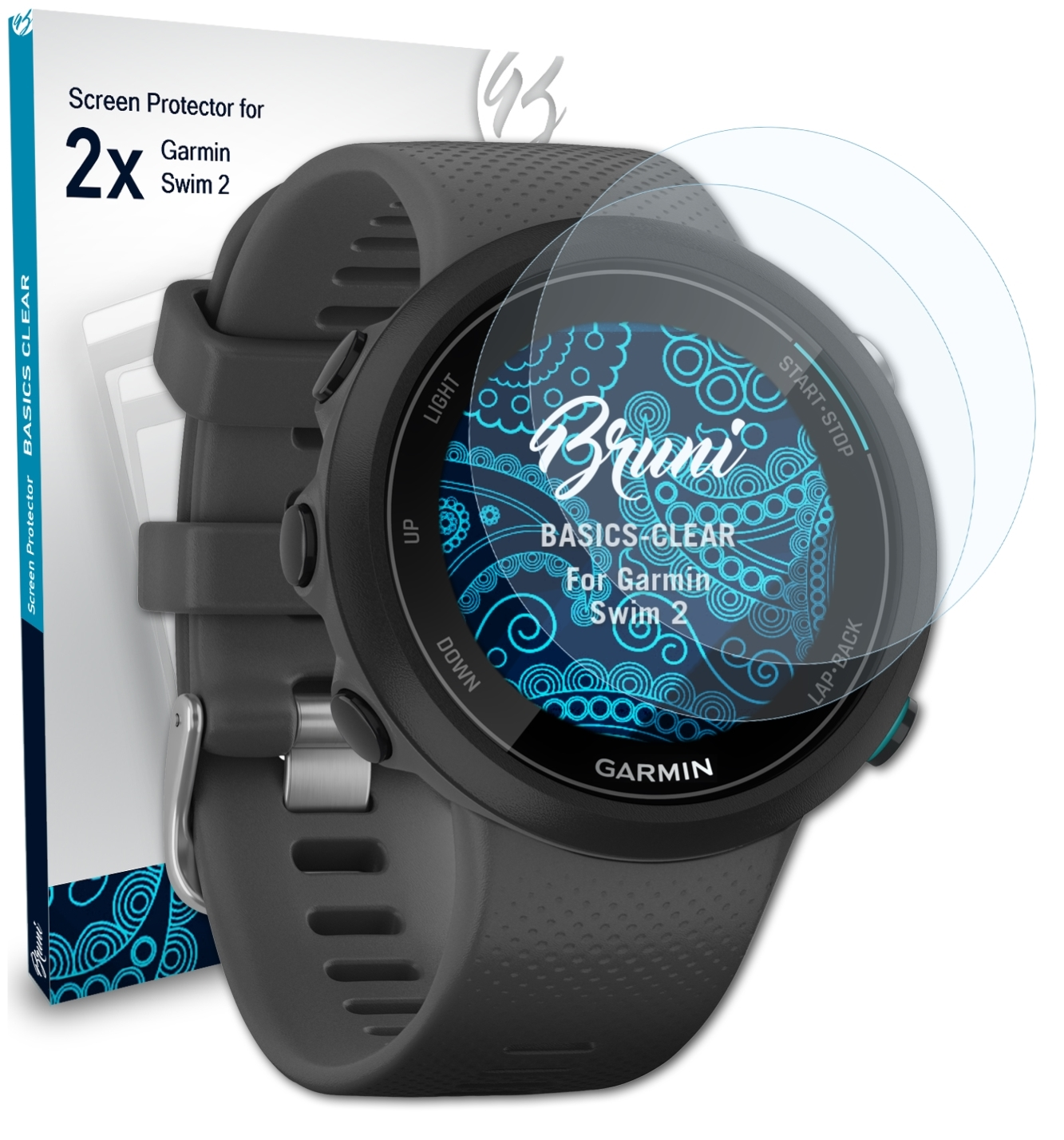 BRUNI 2x Basics-Clear Schutzfolie(für Garmin 2) Swim