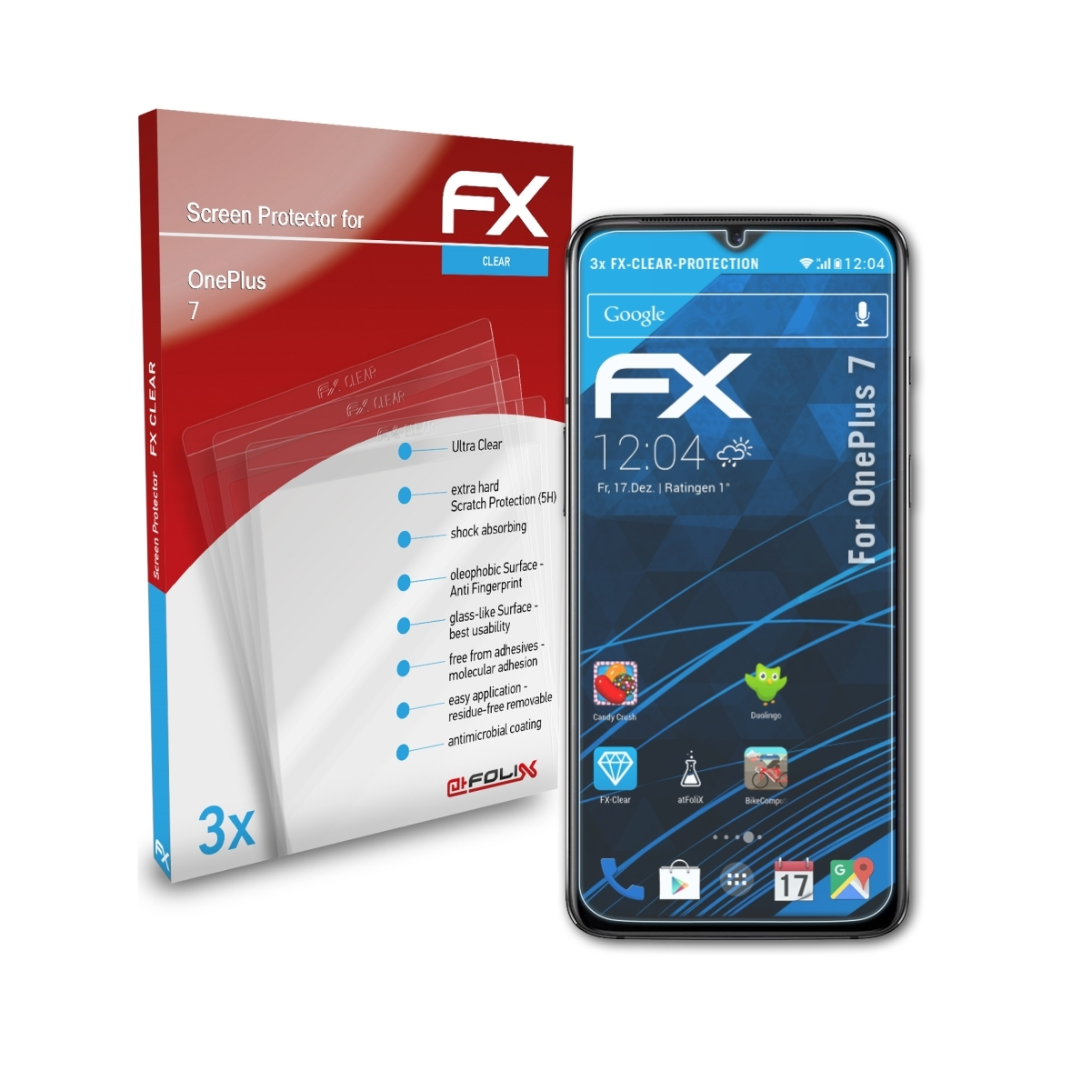 OnePlus 7) 3x Displayschutz(für ATFOLIX FX-Clear
