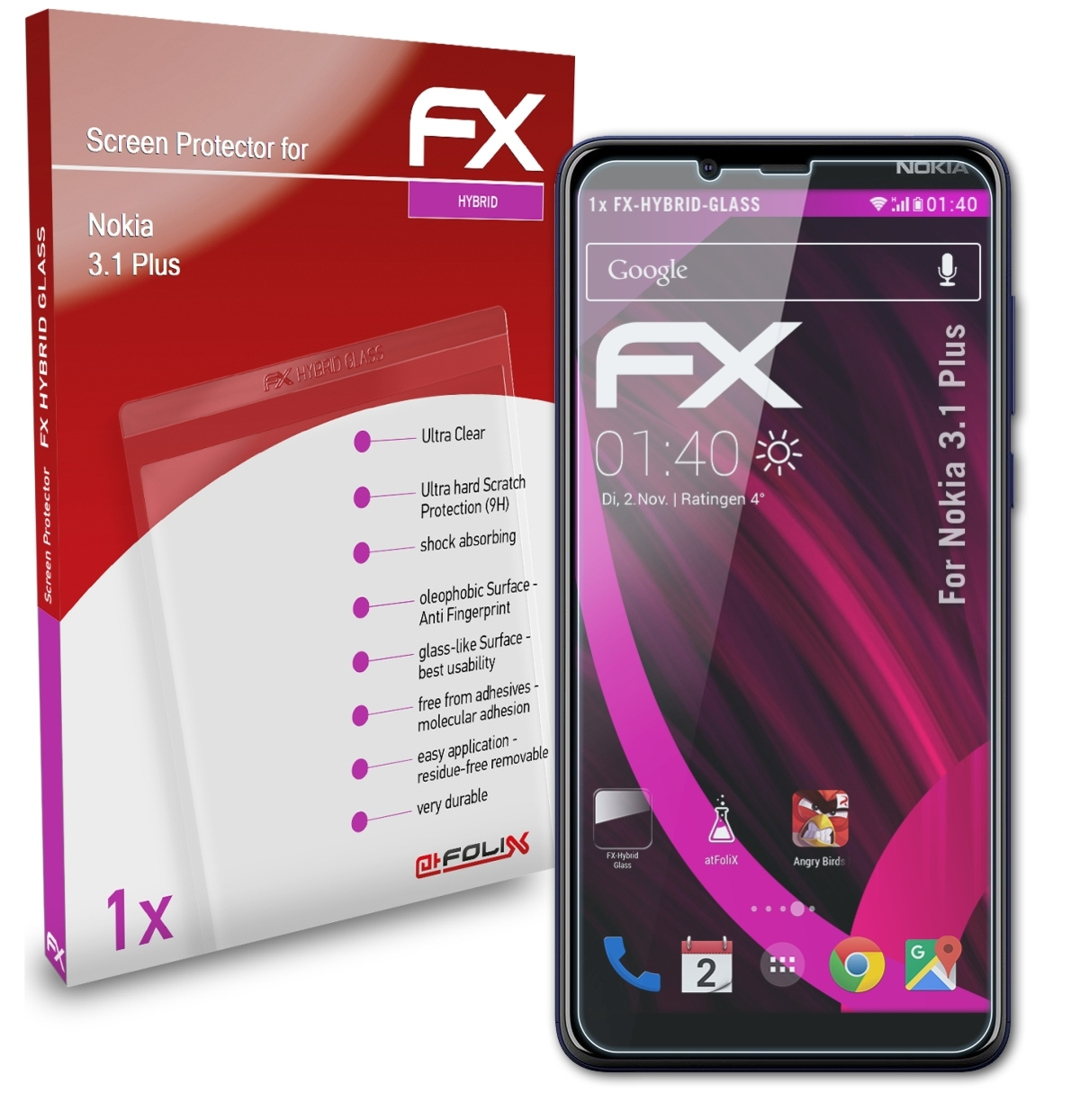 ATFOLIX FX-Hybrid-Glass Plus) Nokia 3.1 Schutzglas(für