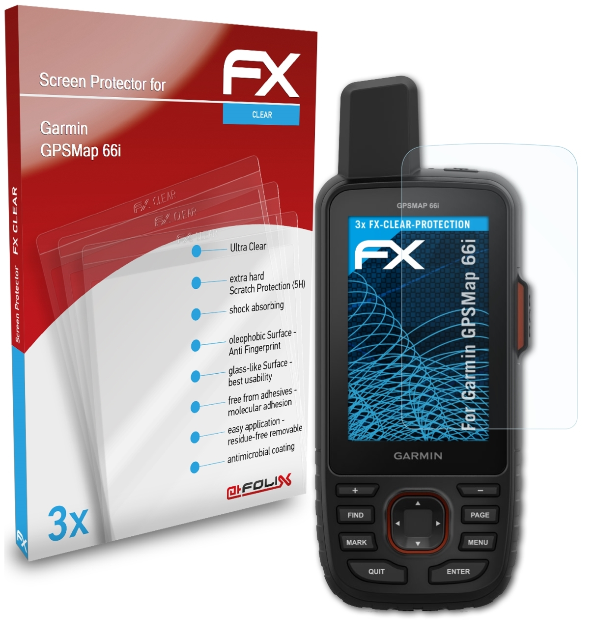 ATFOLIX 3x FX-Clear Garmin Displayschutz(für 66i) GPSMap