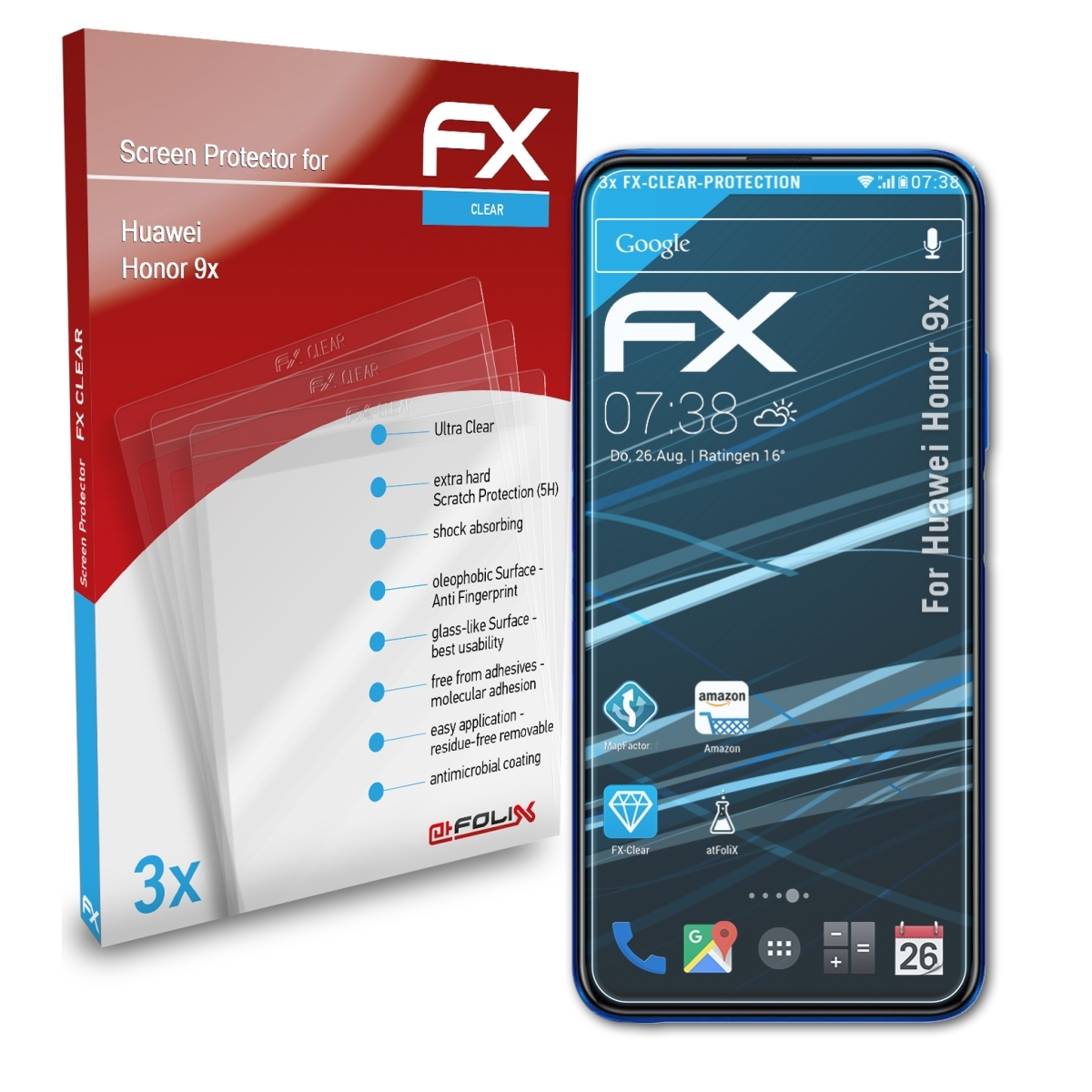 3x FX-Clear Huawei Displayschutz(für ATFOLIX 9x) Honor