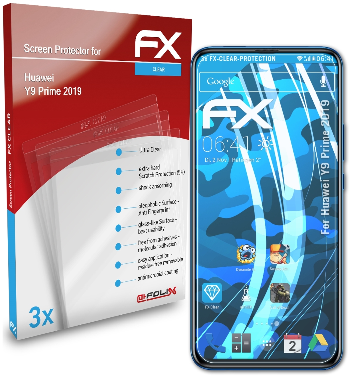 FX-Clear Huawei 3x Y9 2019) Displayschutz(für ATFOLIX Prime