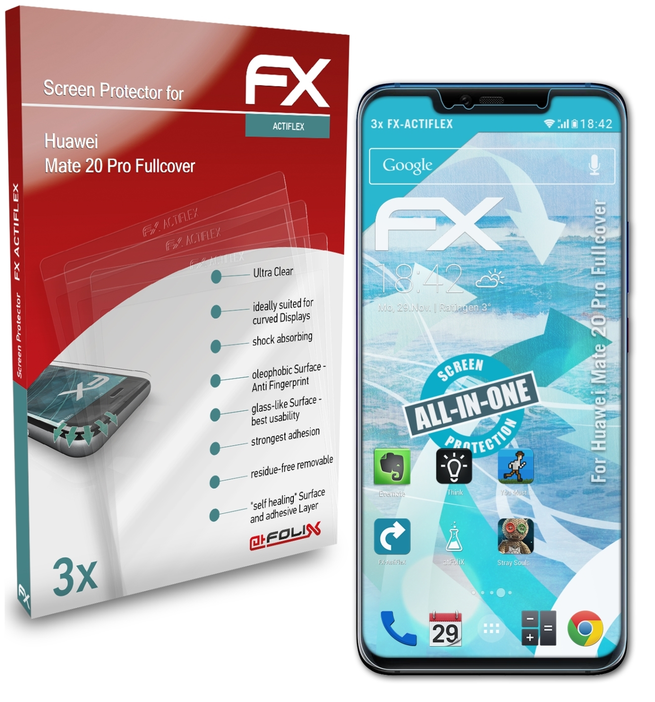 ATFOLIX 3x FX-ActiFleX Displayschutz(für Pro Mate (Fullcover)) 20 Huawei