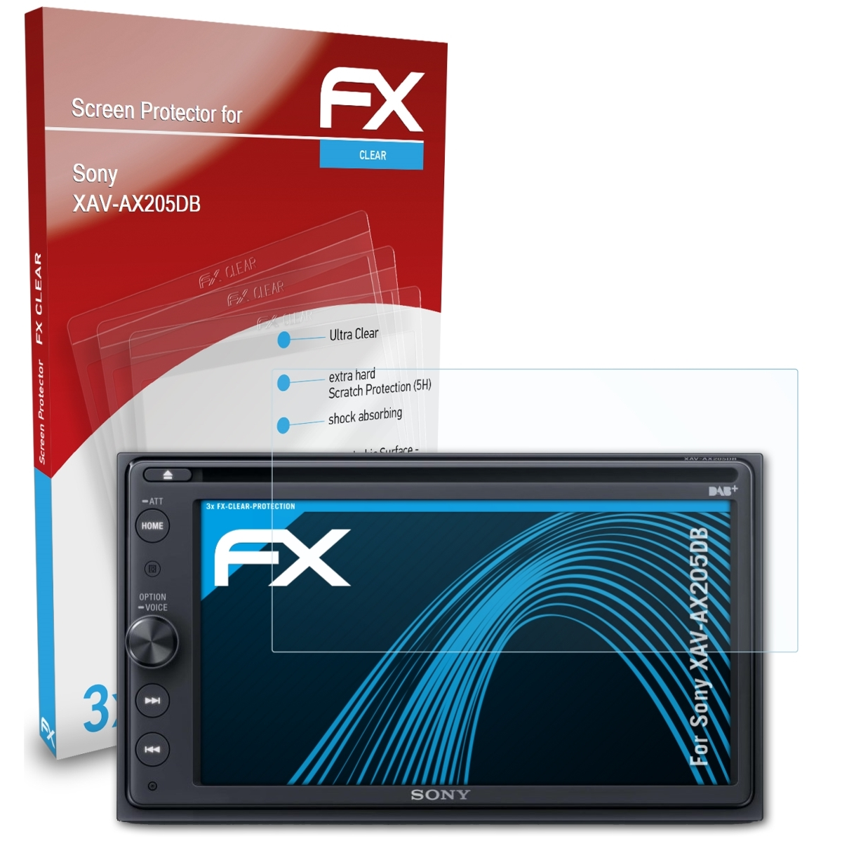 ATFOLIX 3x FX-Clear Displayschutz(für Sony XAV-AX205DB)