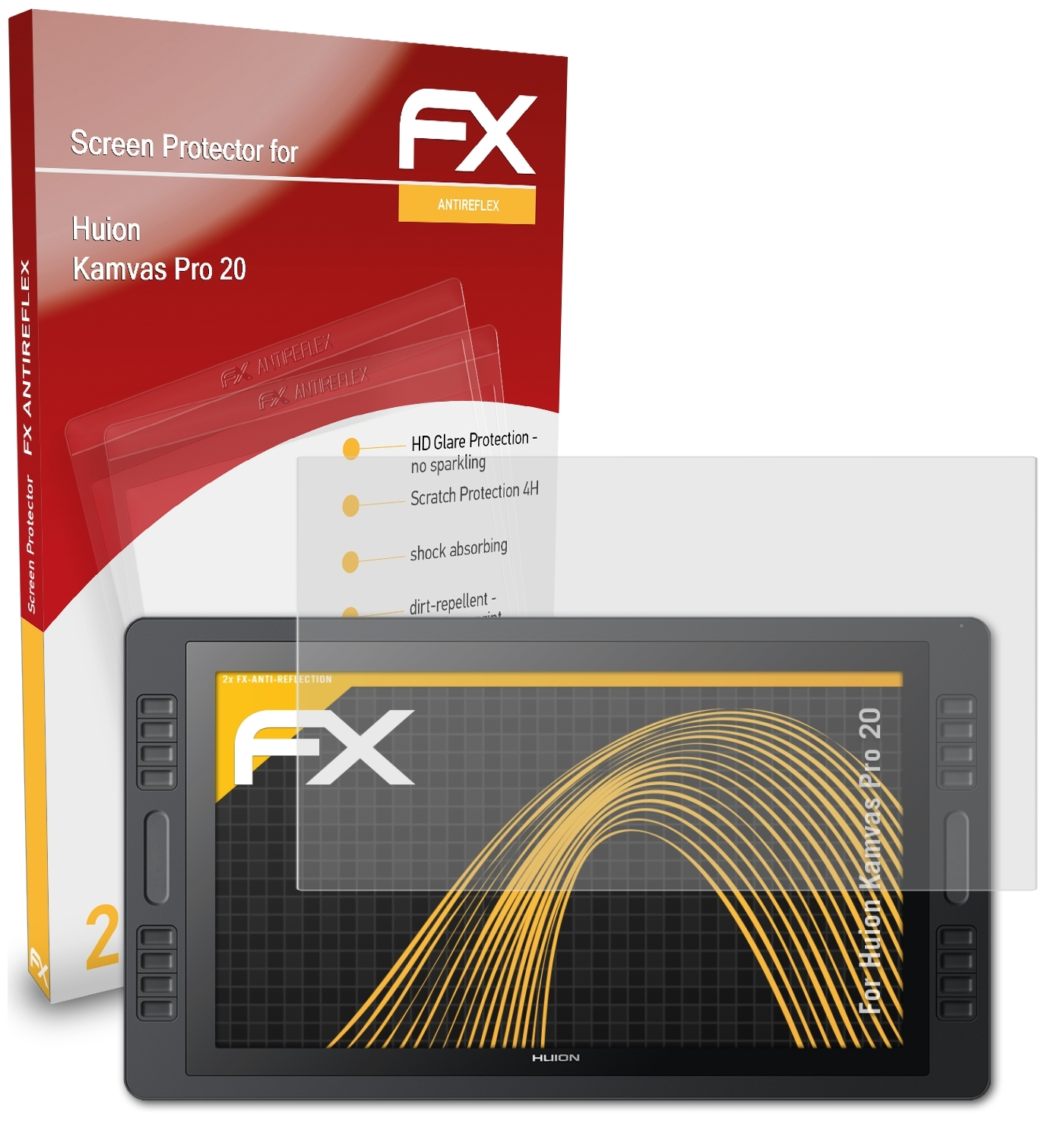 ATFOLIX 2x FX-Antireflex Pro Huion Displayschutz(für Kamvas 20)