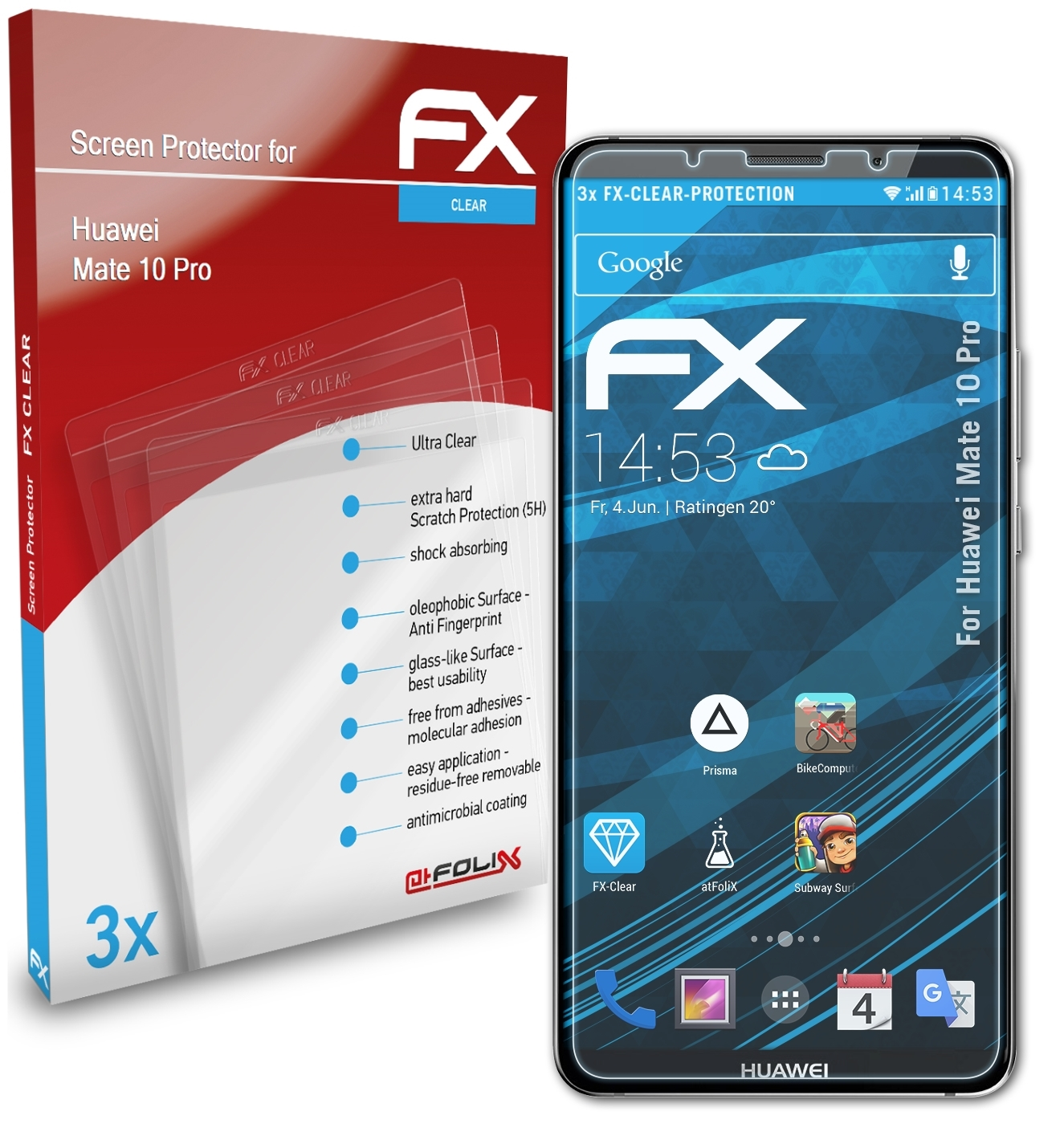 Displayschutz(für Pro) ATFOLIX Huawei Mate 3x 10 FX-Clear