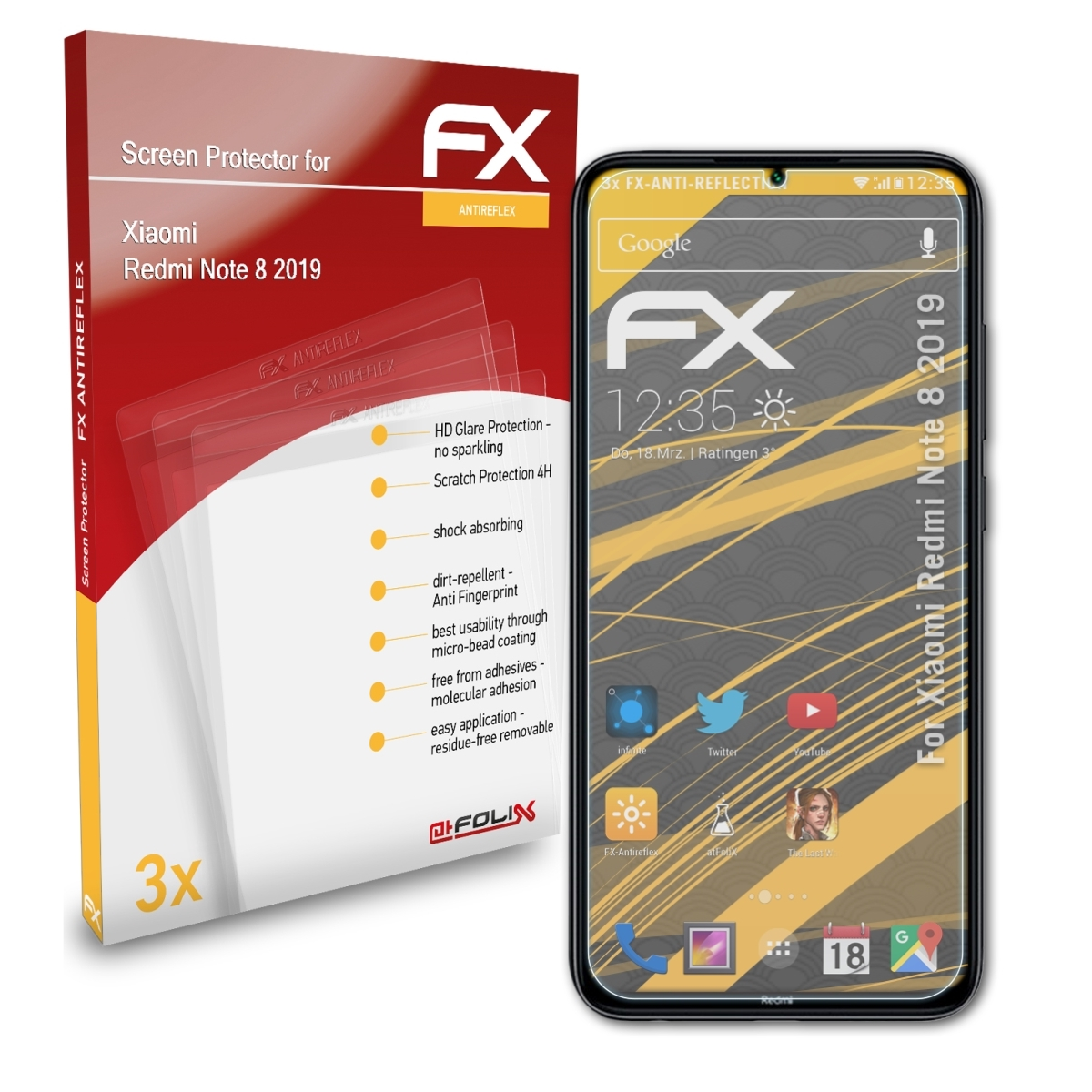 ATFOLIX 3x FX-Antireflex Displayschutz(für Xiaomi (2019)) Note Redmi 8